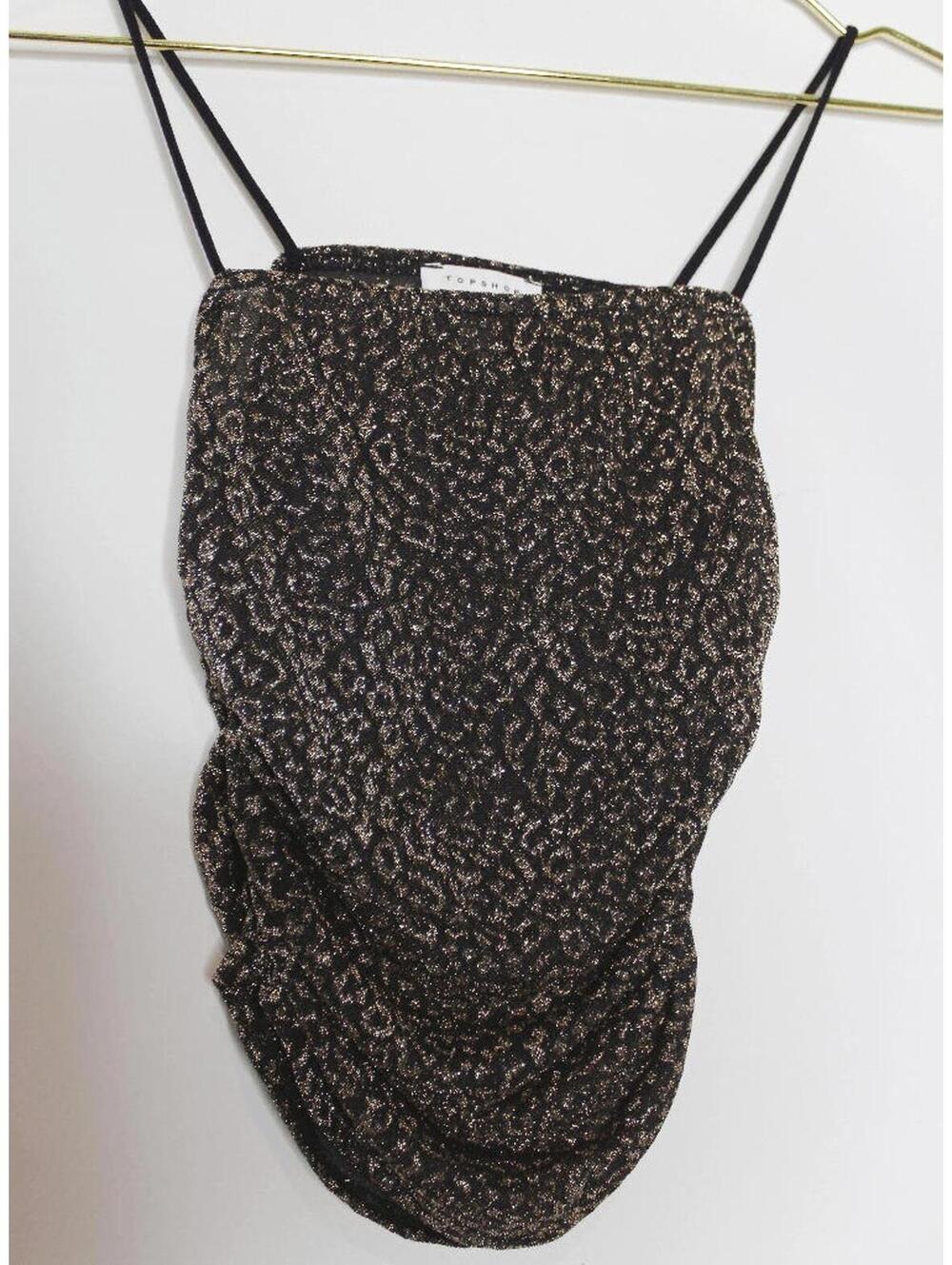 Topshop Glitter Black Gold Ruched Leopard Tank - 0